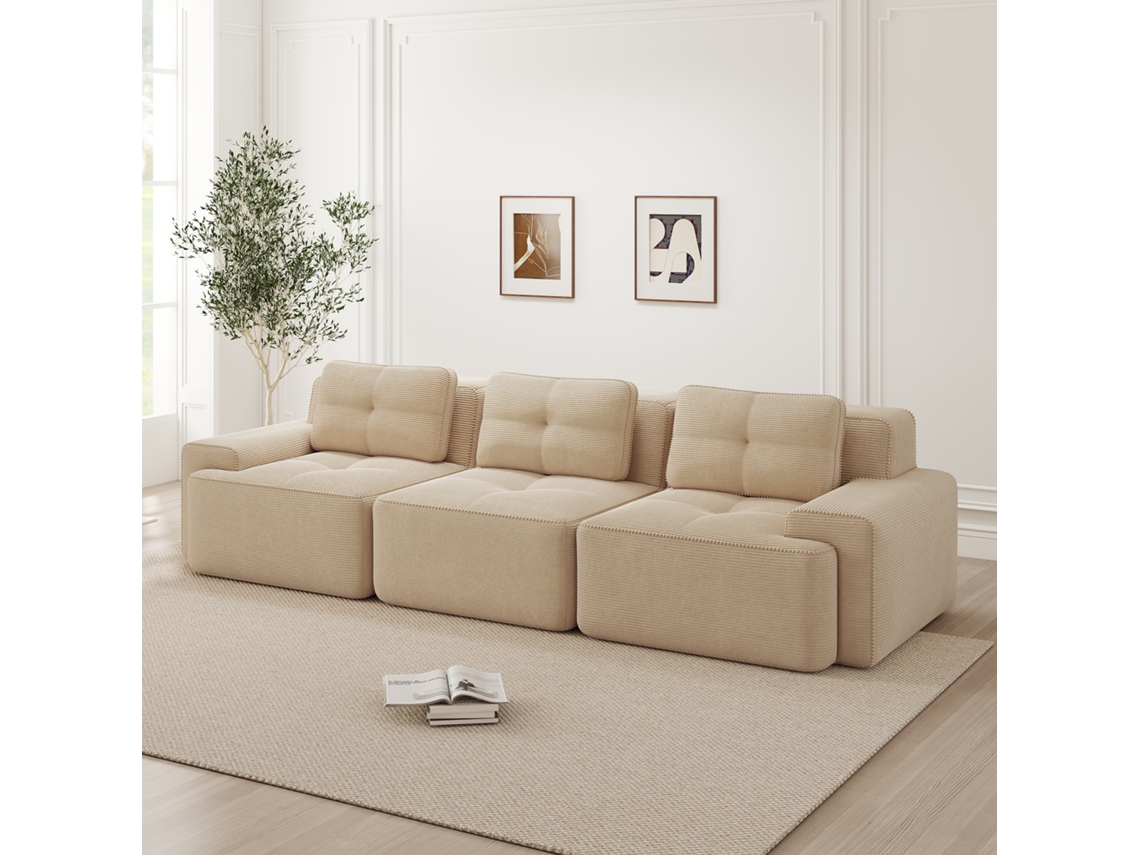 Sofá Modular Cloud Bege 3l, Sem Ossos, Canto, Oversize, Veludo Cotelê, Assento Profundo.-kd