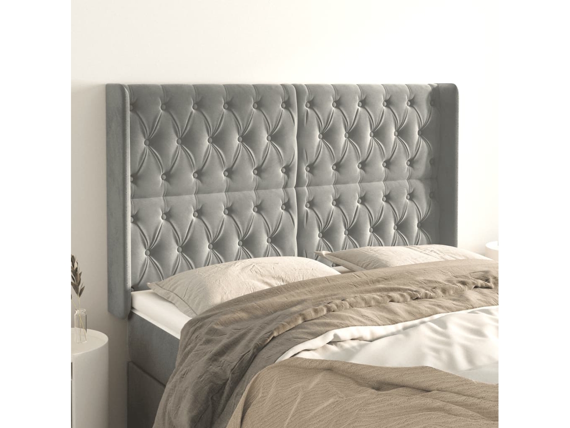 Cabeceira Cama C/ Abas Veludo 163x16x118/128 Cm Cinzento-claro