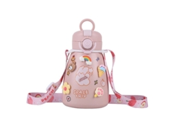 Nova Line garrafa Térmica Fria com Canudo e Copo Big Belly Isolado Kawaii (500ml, Rosa)