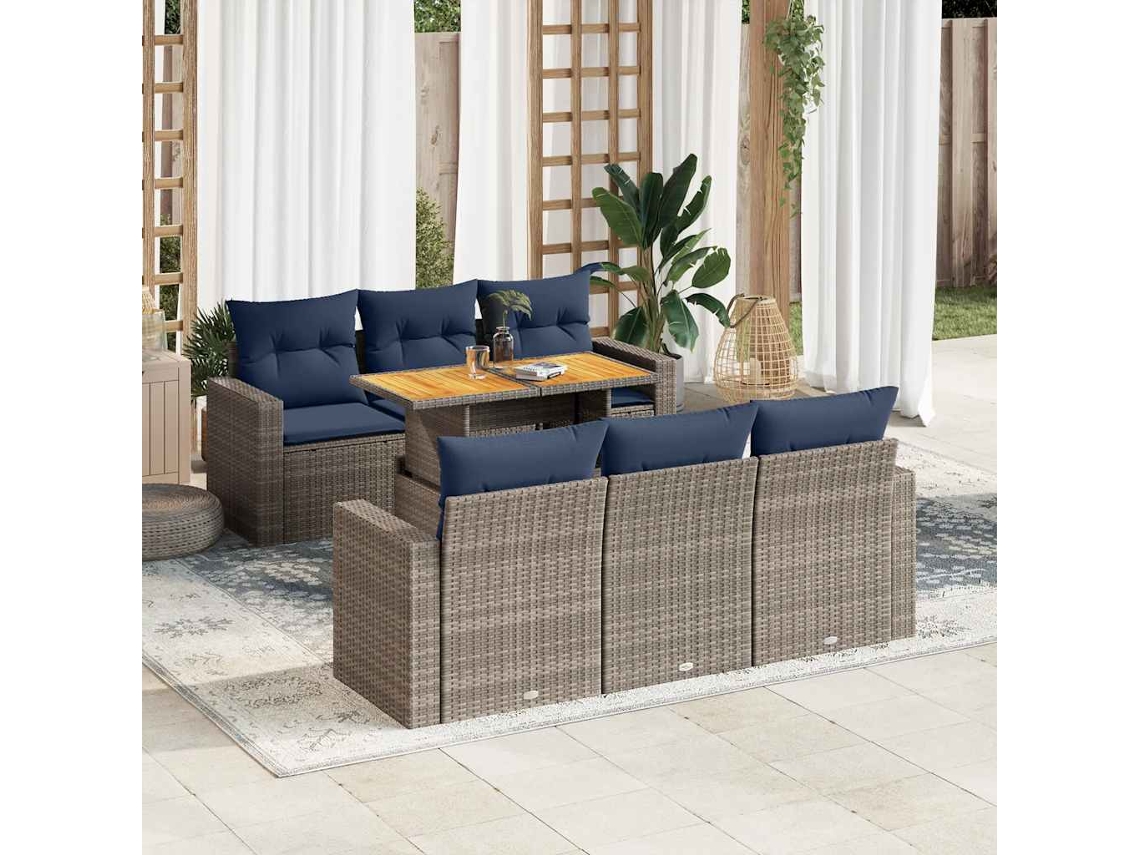 Vidaxl 7 Pcs Conjunto Sofás P/ Jardim C/ Almofadões Vime Pe Cinzento