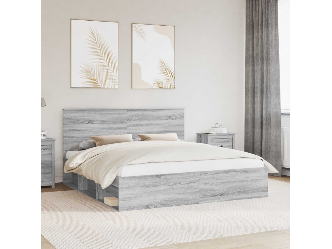 Vidaxl Estrutura da Cama com Cabeceira Cinza Sonoma 180 X 200 Cm