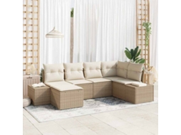 Vidaxl Conjunto De Sofá De Jardim 6 Unid. Bege E Creme Vime Pe