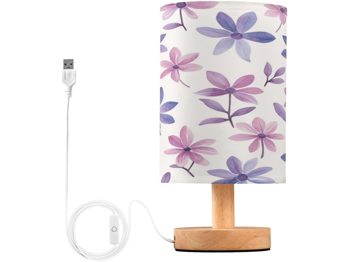 Abajur De Cabeceira Brightly Flowers Para Quarto, Com Portas De Carregaje USB C, Luminária De Leitura Led, Base De