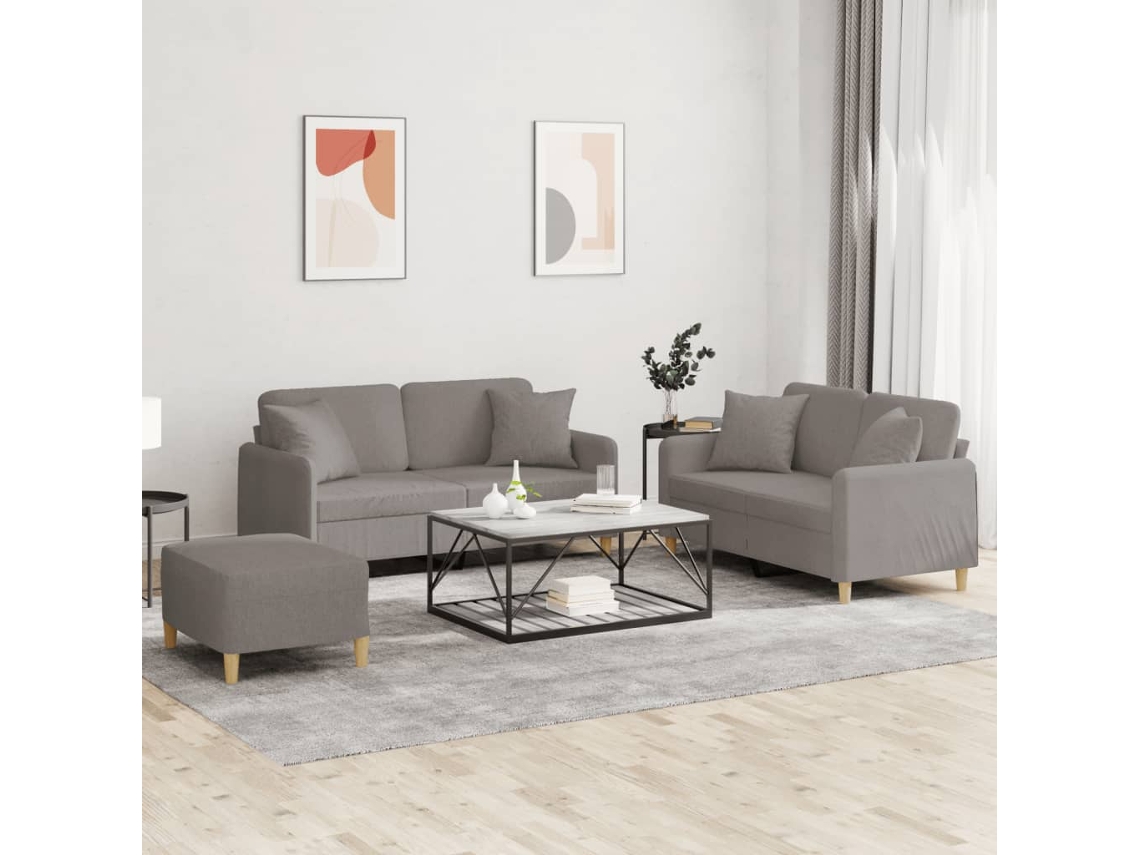 Vidaxl 3 Pcs Conjunto De Sofás Com Almofadas Tecido Cinza-acastanhado