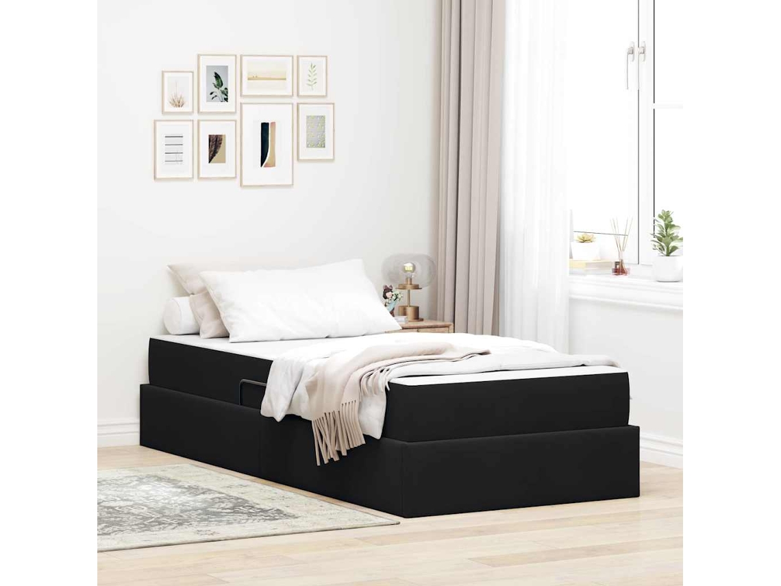 Vidaxl Cama com Arrumação e Colchão Preto 100 X 200 Cm Veludo
