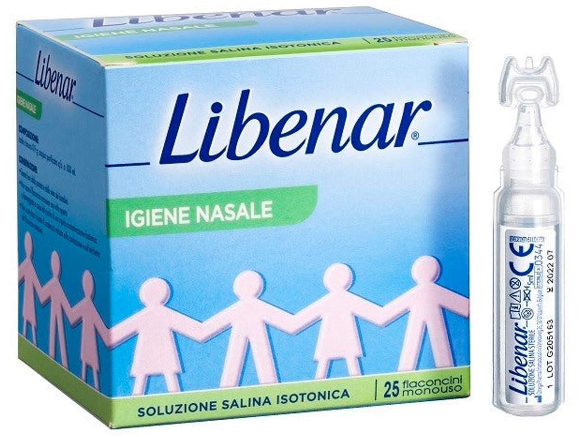Solução Salina Isotônica 0,9 Libenar Para Higiene Nasal 25 Frascos Monouso X 5 Ml Libenar