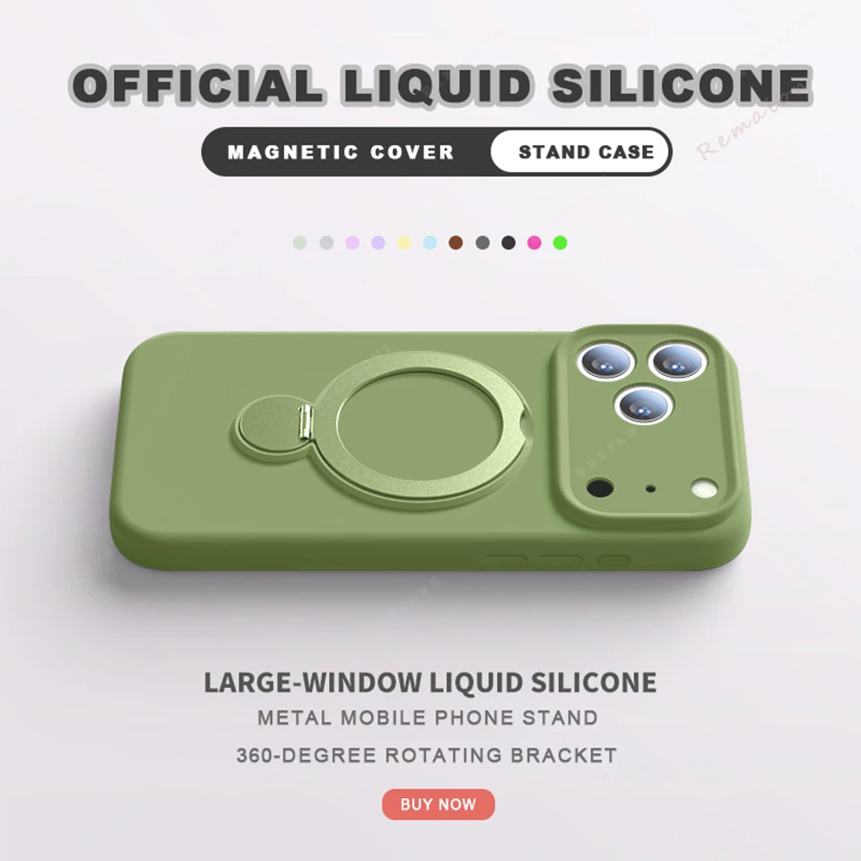 Capa De Silicone Líquido Verde Para Iphone 16 Com Suporte Magnético E Magsafe.