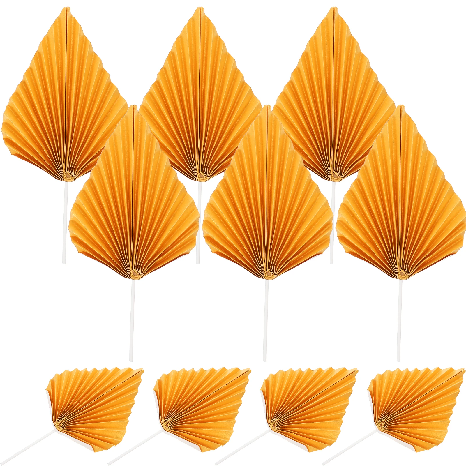 Conjunto De 10 Leques Papel Dourados Em Formato Folha Palmeira Para Decoração Bolos, Estilo Tropical Boêmio, Acessórios Festa.