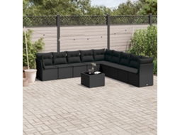 Vidaxl 10 Pcs Conjunto Sofás de Jardim C/ Almofadões Vime Pe Preto