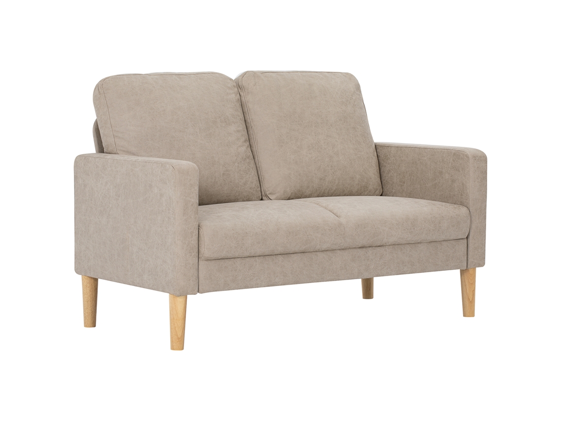 Sofá 2 Lugares em Microfibra 130x78x85 Cm Creme com Pés de Madeira e Braços Fixos S/MARCA