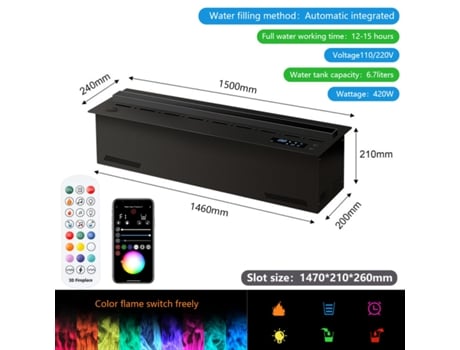Lareira Elétrica 3D com Vapor de Água e LED, Decoração de Chama, Parede da TV com Som de Lenha a Crepitar, Lareira Elétrica Inteligente para Casa