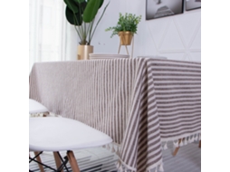 KOFIHETY Toalha De Mesa Retangular Com Aspecto De Linho E Listras Com Borlas, Resistente A Óleo E Manchas, Fácil Limpeza, Para Interior, Exterior, Jardim, Refe