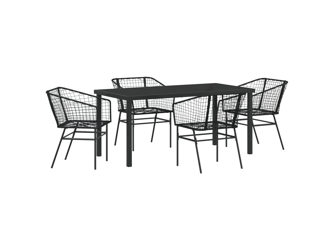 Conjunto 5 De Jantar De Jardim De Vidaxl Preto Em Rattan Poliéster