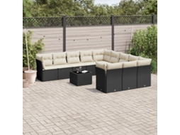 Vidaxl 12 Pcs Conjunto De Sofás De Jardim C/ Almofadões Vime Pe Preto