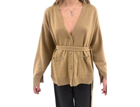 Cardigan De Mulher Akep Cintura Lã Bege (l)