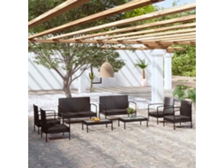 Vidaxl 8 Pcs Conjunto Lounge De Jardim C/ Almofadões Vime Pe Preto