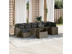 Vidaxl 8 Pcs Conjunto Sofás De Jardim C/ Almofadões Vime Pe Cinzento