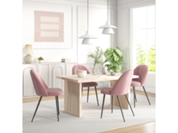 Cadeiras de jantar em veludo rosa com 4 unidades, encosto alto e estrutura de aço 50x52x83cm | S/MARCA