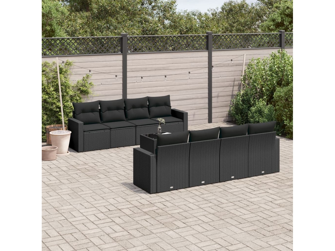 Vidaxl 9 Pcs Conjunto De Sofás P/ Jardim C/ Almofadões Vime Pe Preto