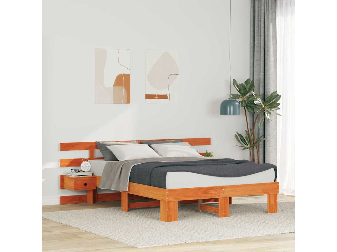 Vidaxl Estrutura Da Cama Com Cabeceira Castanho 135 X 190 Cm