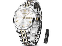 Lurelia Relógio Masculino, Movimento De Quartzo, Data/calendário, Detalhes Com Strass, Aço Inoxidável, Branco