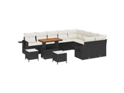 Conjunto 12 Conjunto De Sofá De Jardim Vidaxl Preto Vime Pe (90 X 55 X 71 Cm)