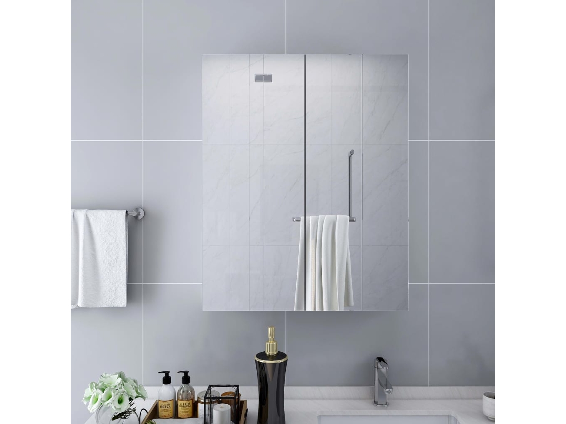 Vidaxl Armário Espelhado Para Casa De Banho 60x15x75 Cm Mdf Branco