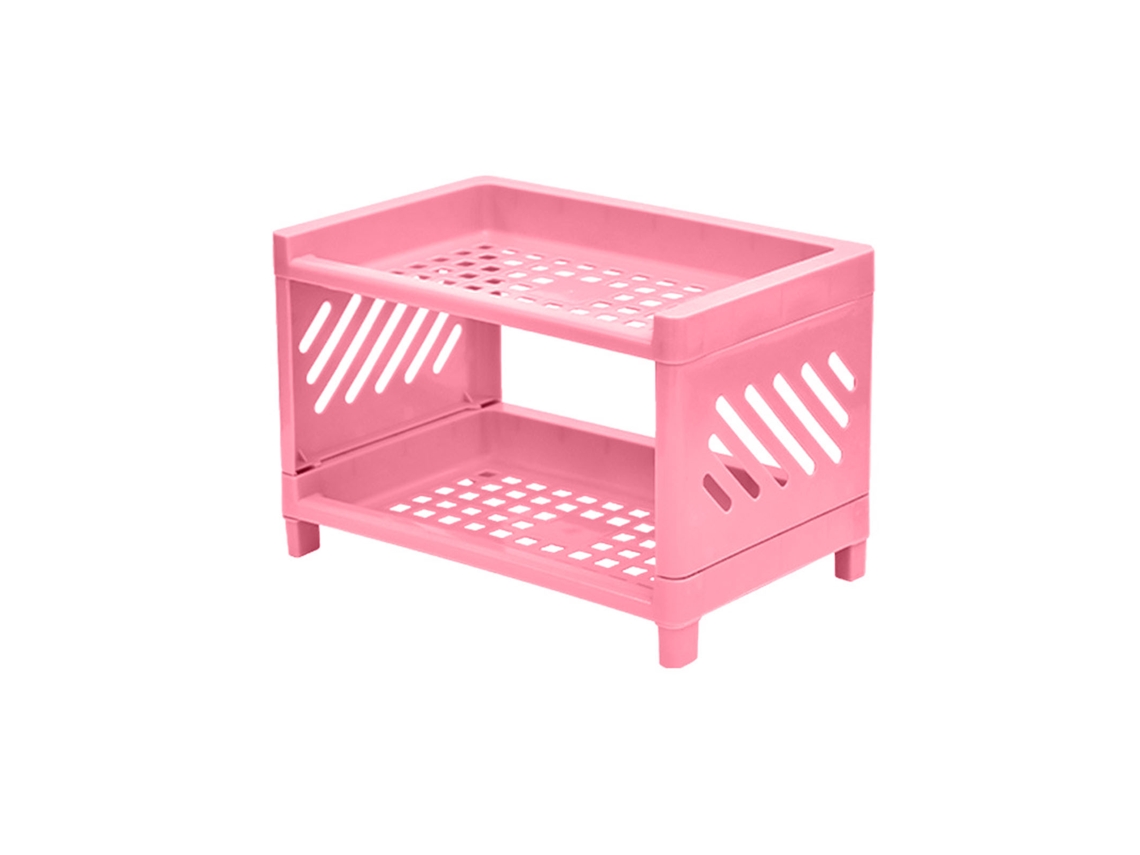 Rack de Armazenamento de Mesa com Duas Camadas Rosa S/MARCA