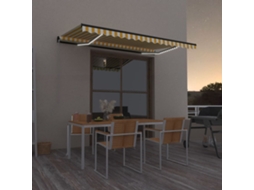 Vidaxl Toldo Retrátil Manual Com Led 400x350 Cm Amarelo E Branco