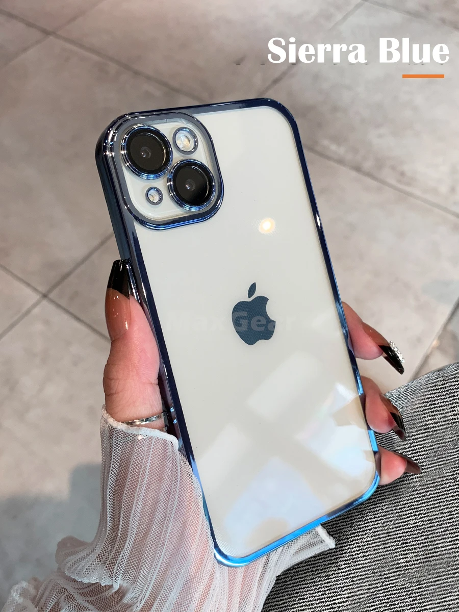 (iphone 16 Azul) Capa Protetora Transparente De Silicone Eletroplaqueado, Roxa, Macia E Resistente A Impactos.