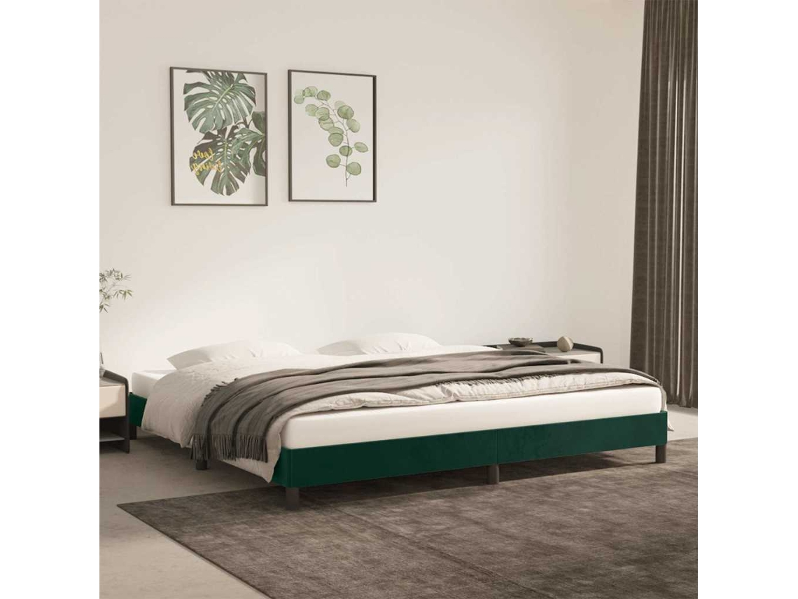 Vidaxl Estrutura de Cama Sem Colchão 200x200 Cm Veludo Verde escuro