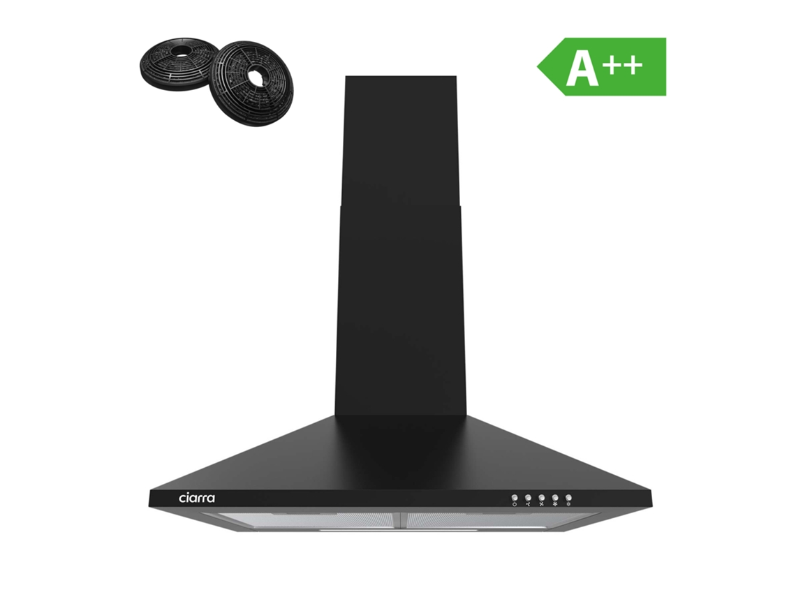 Exaustor Ciarra A++ 60cm 370m³/h Recirculação Com Filtros De Carvão (2 Peças) 3 Modos De Funcionament Preto 201bk60