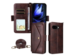 Capa De Couro Tkdaddy Para Google Pixel 9a Com Fecho Magnético E Suporte Tipo Carteira, Com Alça Transversal, Marrom