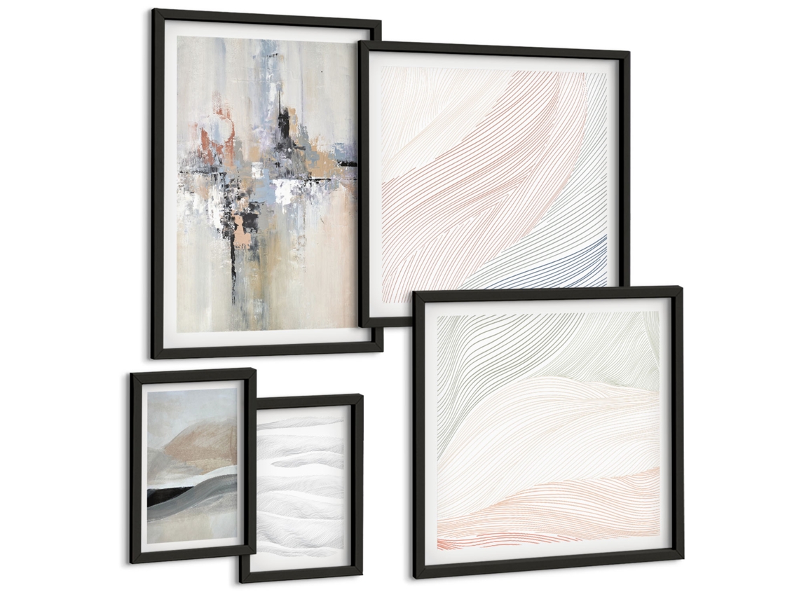 Conjunto De Pinturas Lagos De Montanha, Paisagem Natural Moldura Preta Fotos Para O Escritório Espelharte (conjunto De 5 Imagens)