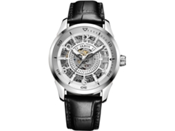 Lurelia Relógio Mecânico Masculino, Automático, Analógico, Cronógrafo, Data/calendário, Luminoso, Mostrador Esqueleto, Pele, Resistente À Água