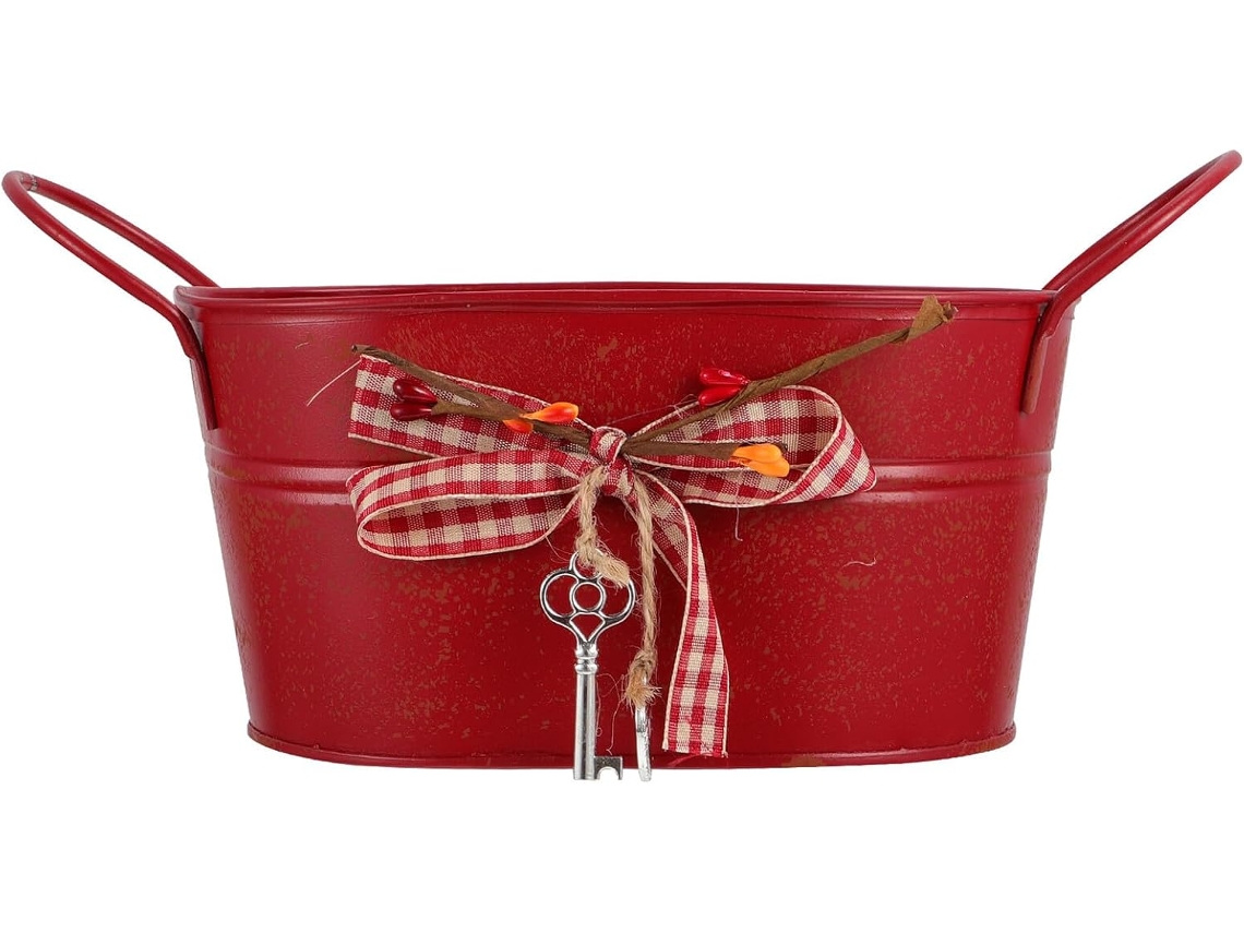 Balde oval de ferro vermelho para decoração GOKOCO