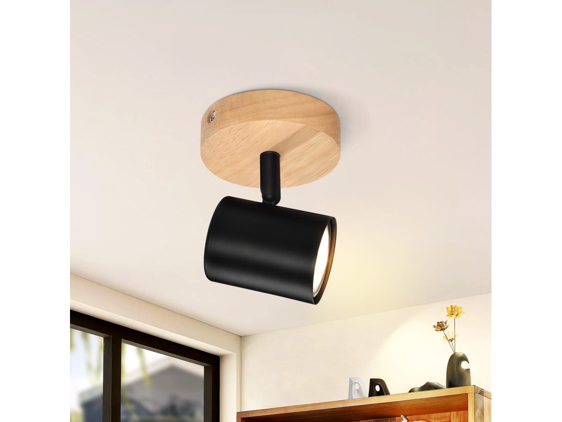 Nettlife Candeeiro De Teto Com Focos E Parede 1 Luz Preto Gu10 Madeira Giratório Sem Lâmpada Para Interior, Orientáveis, Em Metal E Madeira