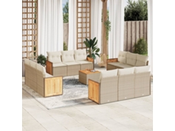 Vidaxl 13 Pcs Conjunto De Sofás P/ Jardim Com Almofadões Vime Pe Bege