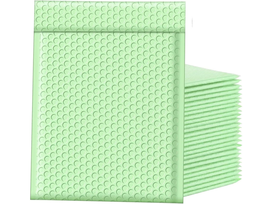 Envelopes de bolha autoadesivos multicoloridos, tamanhos variados, 50 unidades (verde menta, 13 x 15 cm)