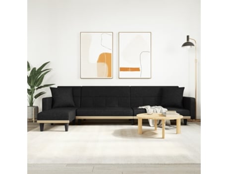 Sofá Cama em Forma de L VIDAXL (275 x 140 x 70 cm - Tecido - Preto)