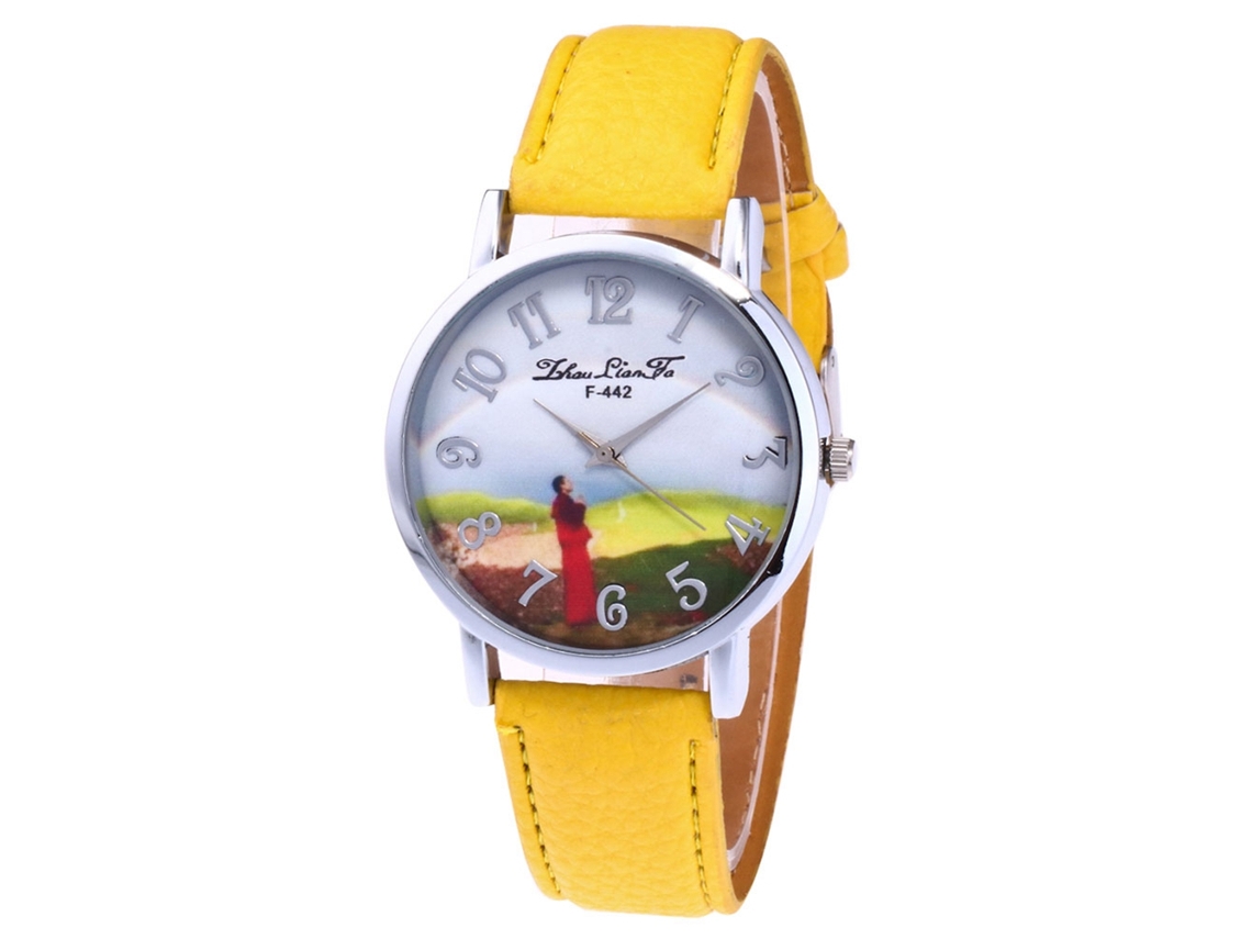 Reloj Casual De Moda Unisex De Cuarzo Con Correa De Cuero Zhoulianfa Amarillo