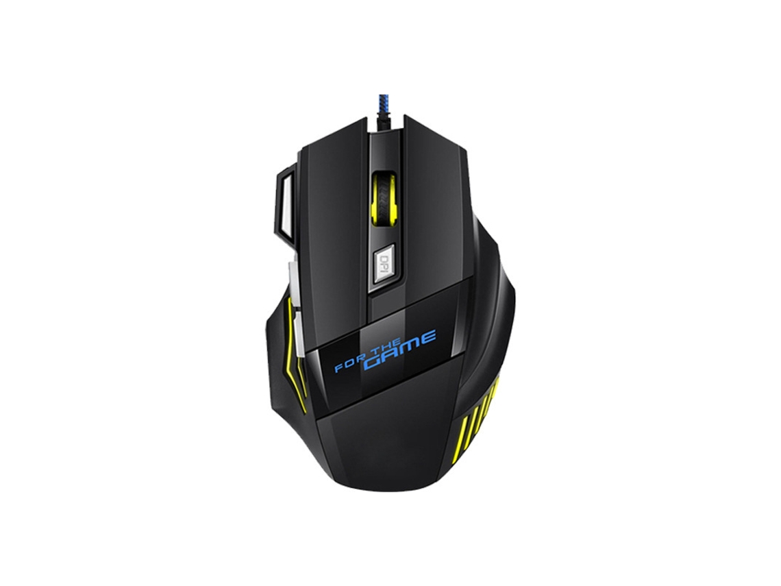 Rato YIZHOOD USB com fio RGB retroiluminado jogo USB 2400 DPI ajustável 7 teclas 7 cores preto