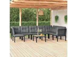 Conjunto Lounge Jardim Vime Pe Preto E Cinzento 9 Pcs Dkd Home Decor