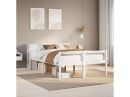 Vidaxl Cama Com Estante Sem Colchão 140x190 Cm Pinho Maciço Branco