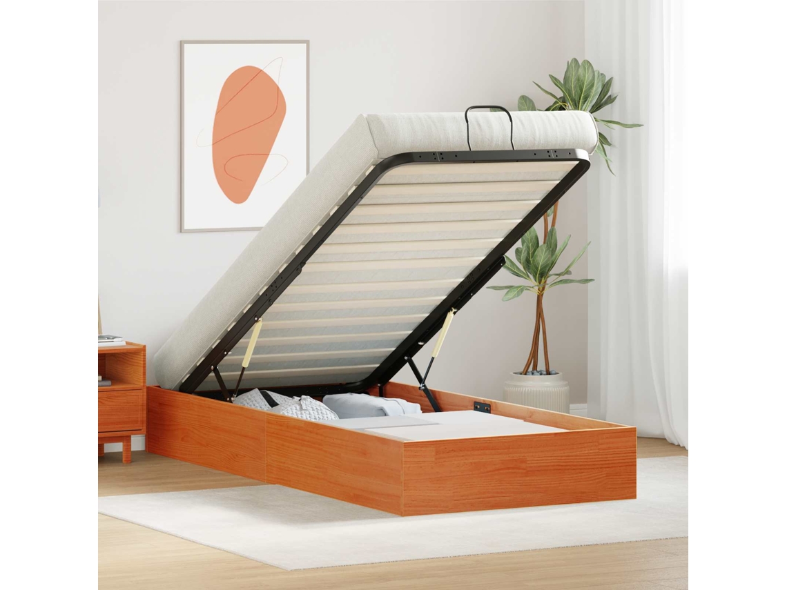 Vidaxl Estrutura De Cama Ottoman Com Armazenamento Castanho Cera