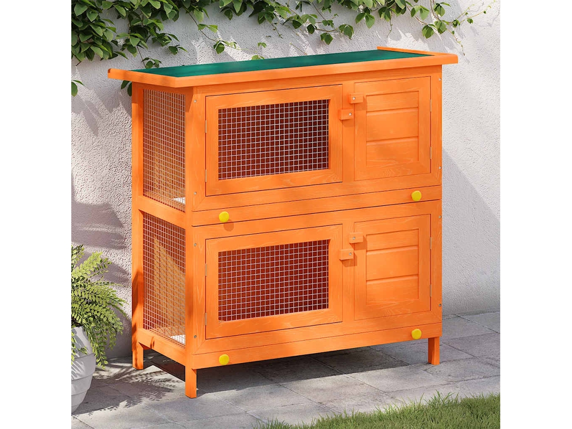 Vidaxl Gaiola De Madeira Para Coelhos E Pequenos Animais De Estimação, Com 4 Portas, Para Uso Externo,