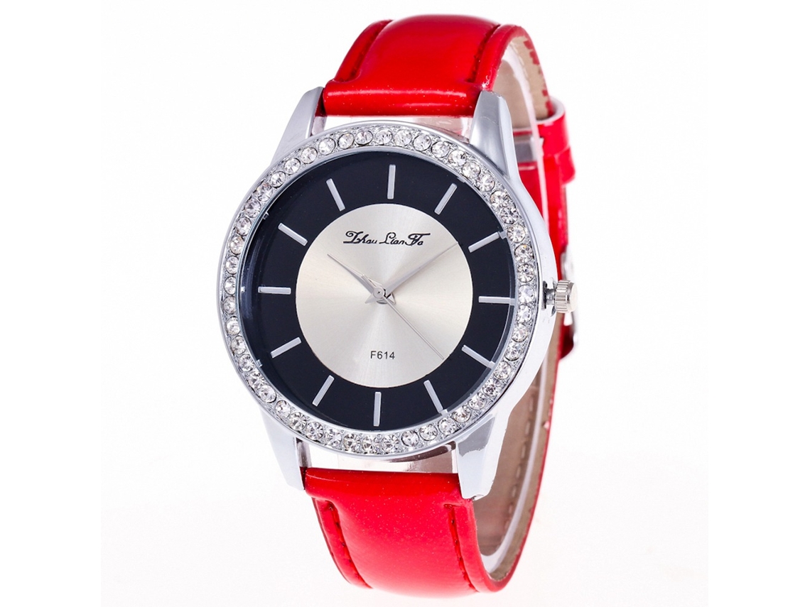 Relógio de pulso casual de quartzo para casais, com strass, para homens e mulheres (vermelho)