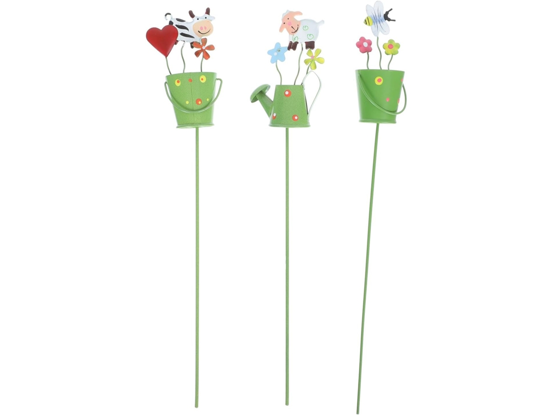 Kichouse Kit de 3 Estacas de Metal para Plantas Suculentas e Vasos, Ferro Verde Claro, Estilo Desenho Animado Fofo para CHABERLU