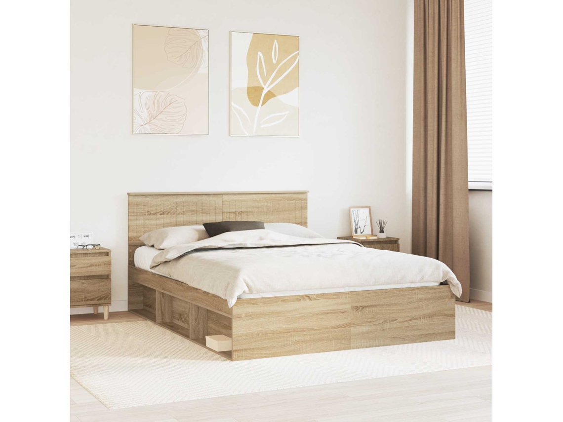 Vidaxl Estrutura Da Cama Com Cabeceira Carvalho Sonoma 150 X 200 Cm