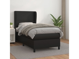 Vidaxl Cama Com Molas/colchão 90x200 Cm Couro Artificial Preto